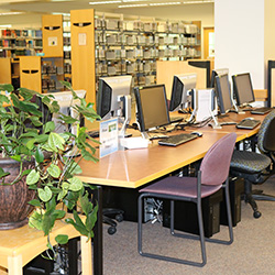 Computers on the first floor of Barber Library