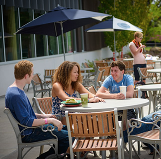 Students dining on patio